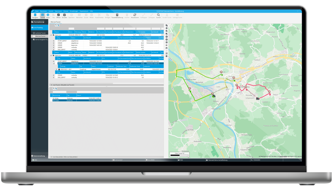 Screenshots Tourenplanungssoftware: Live Tour Nachverfolgung
