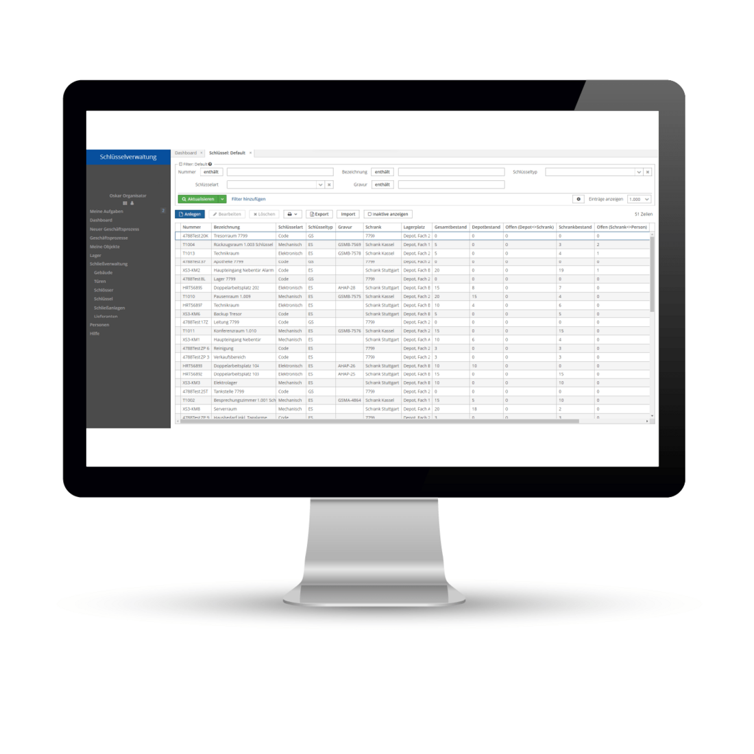 Schlüsselverwaltung: Bestand Schlüsselschrank