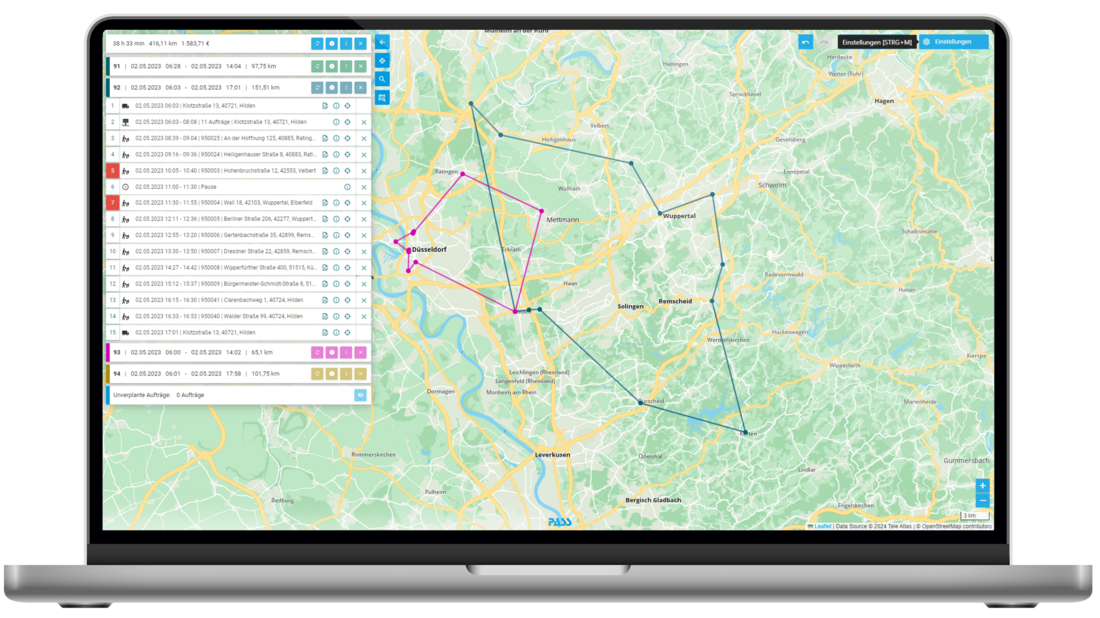 Screenshot PASS MAPS Luftliniendarstellung