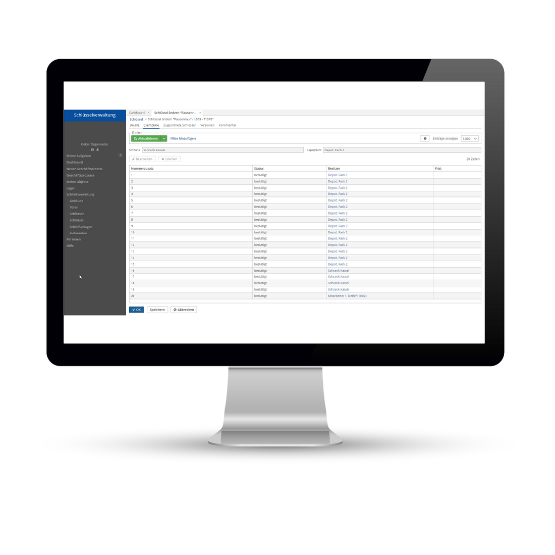 Schlüsselverwaltung: Schlüssel und seine Besitzer