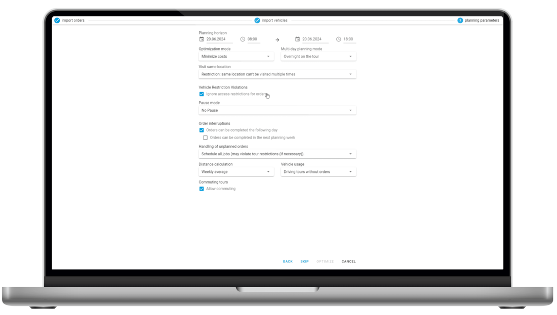 PASS MAPS Clear optimization settings