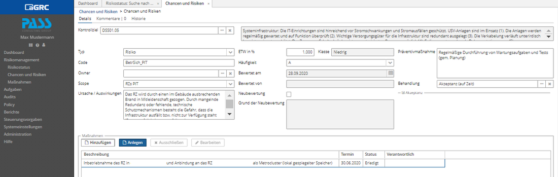 Screenshot GRC: Risikomanagement