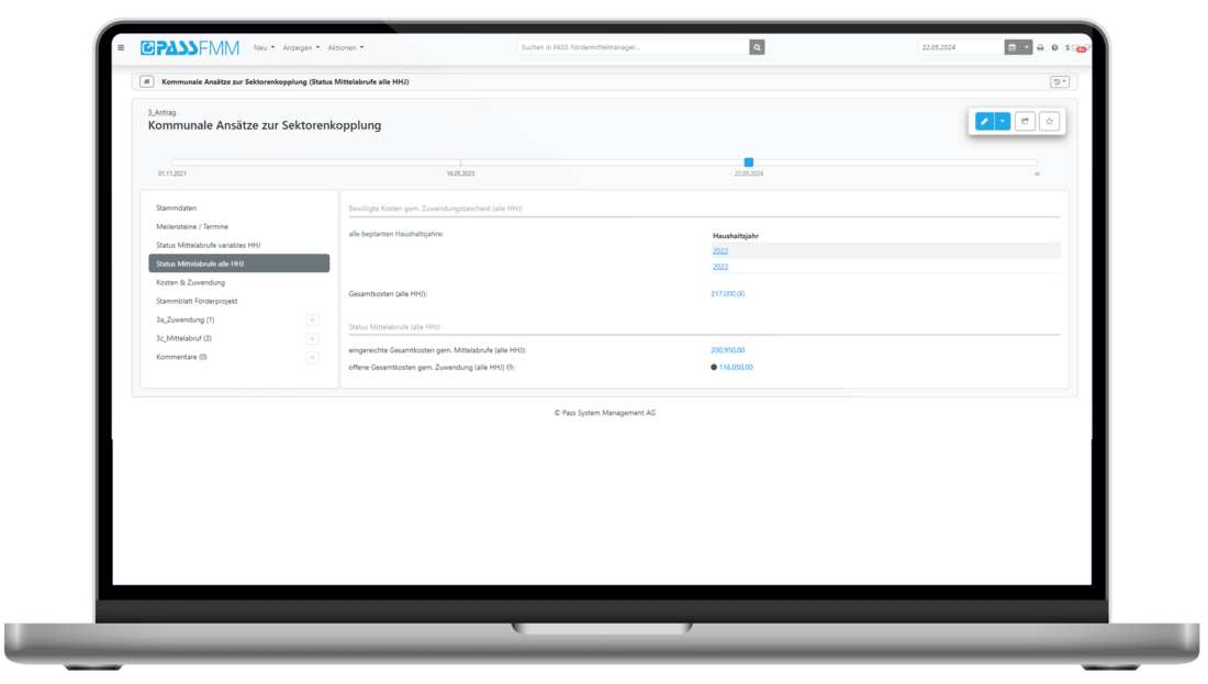 Fördermittelmanager: Mittelplanung
