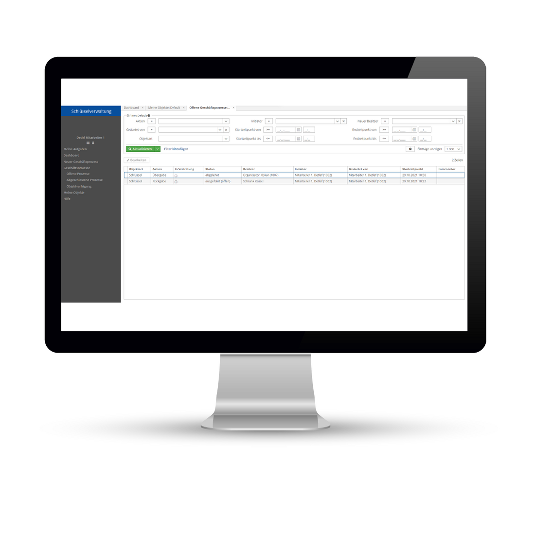 Schlüsselverwaltung: Mitarbeiter offene Bestätigungen