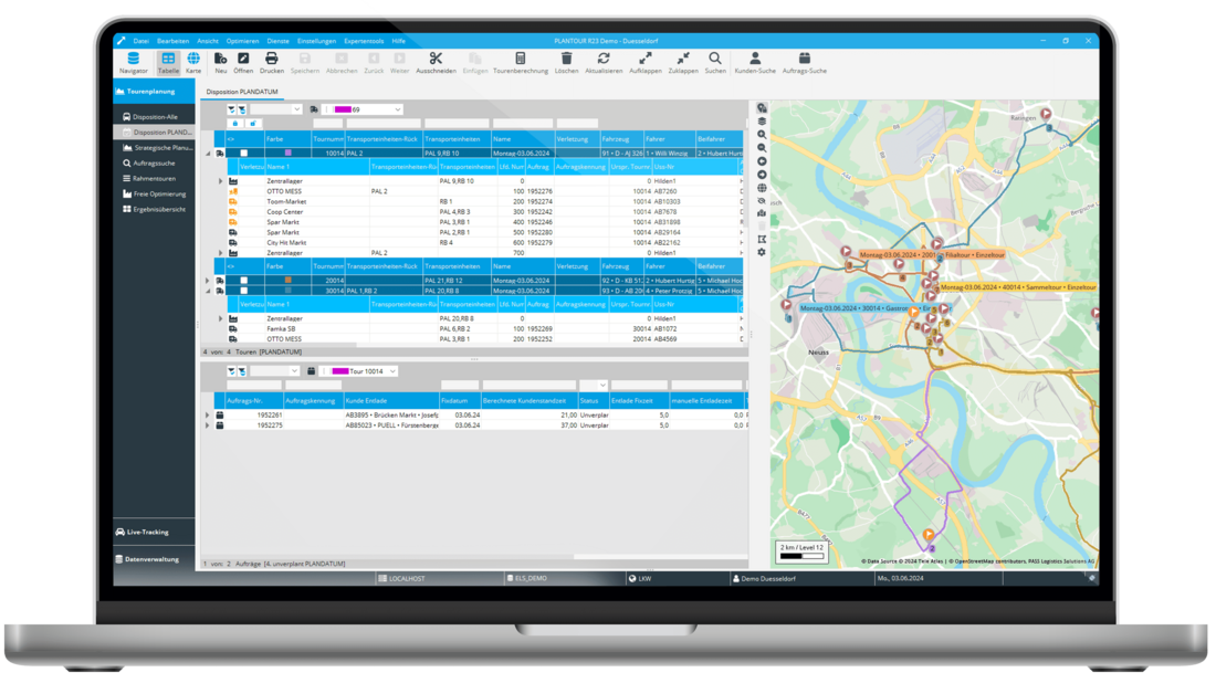 Screenshots Tourenplanungssoftware: Dispoansicht