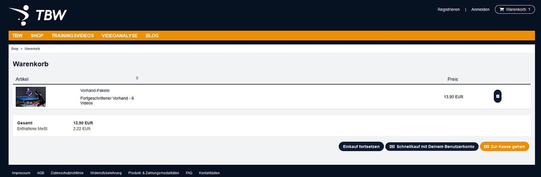 Shopsoftware Warenkorb Timo Boll Skin