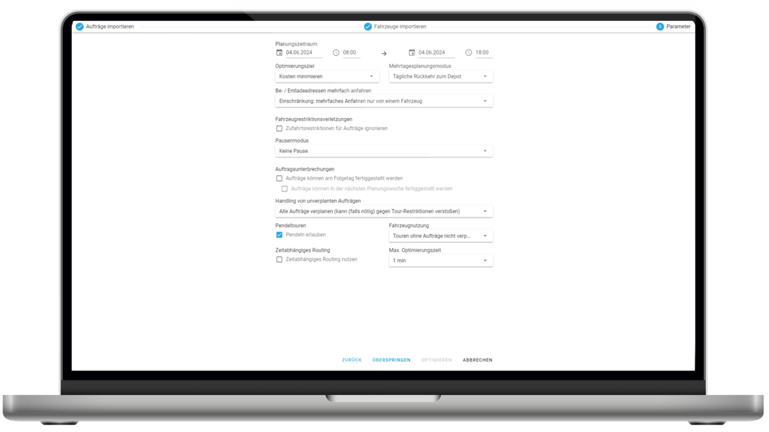 Screenshot PASS MAPS Optimierungseinstellungen