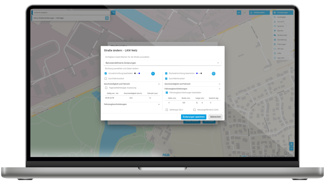 Screenshot PASS MAPS Strasseneditor