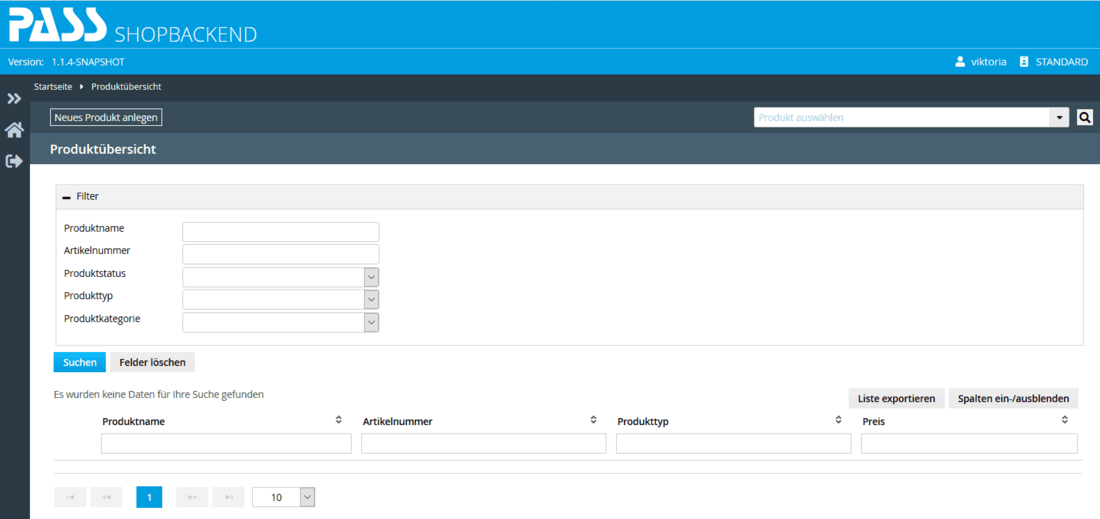 Screenshot Shopsoftware Backend Produktübersicht