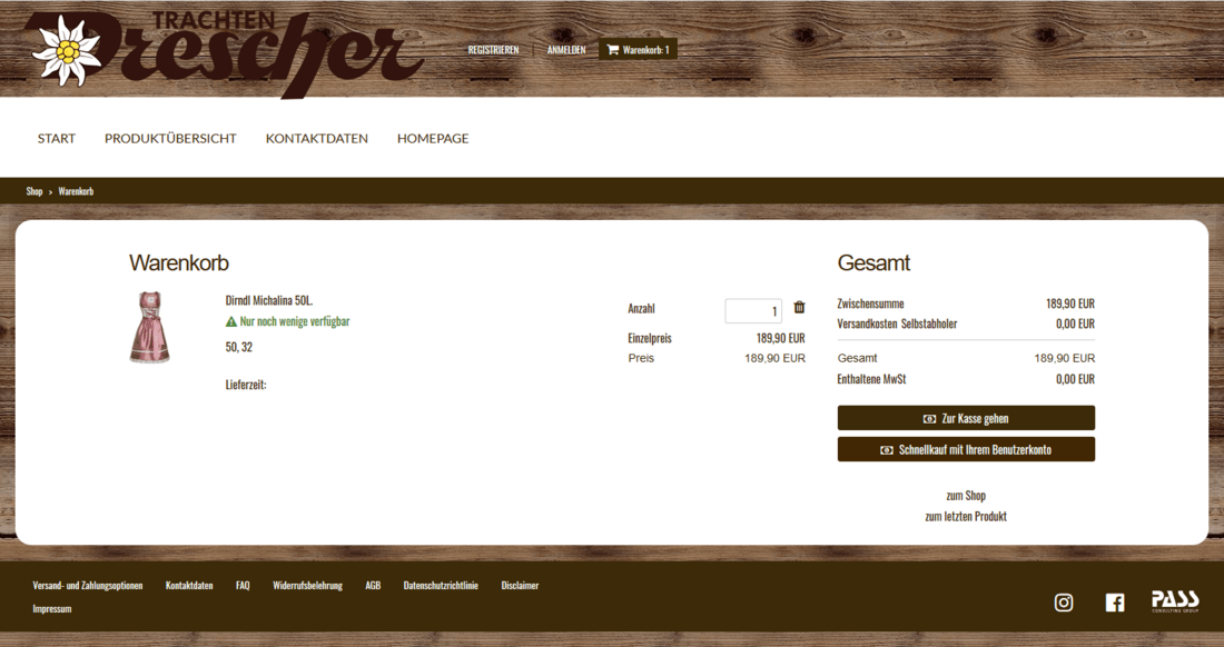 Shop Software Shopping Cart Trachten Drescher