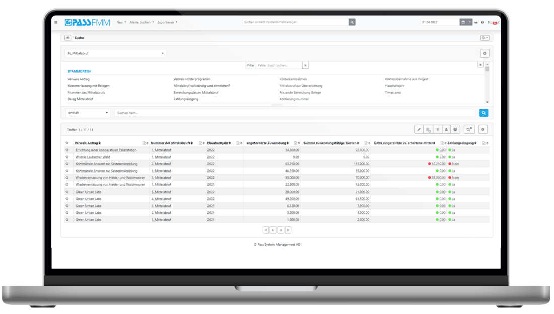 Fördermittelmanager: Mittelabrufe