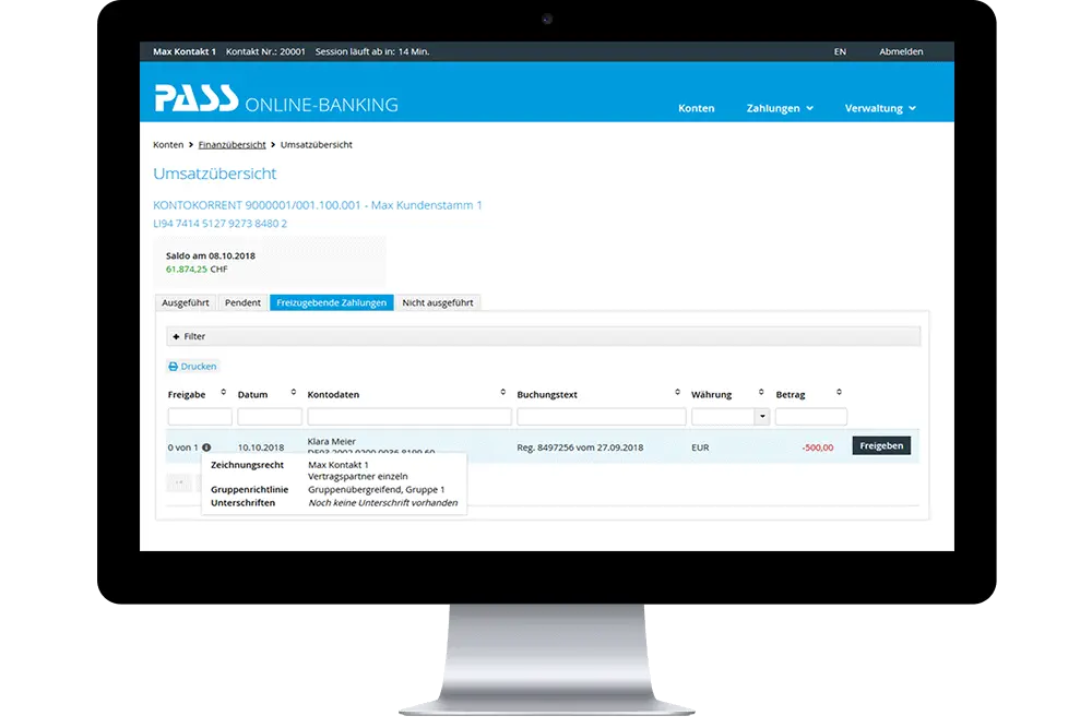  Bankkunden-Login: Konto – Zahlungsfreigabe 
