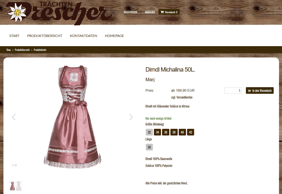 Shop Software Product Detail View Trachten Drescher