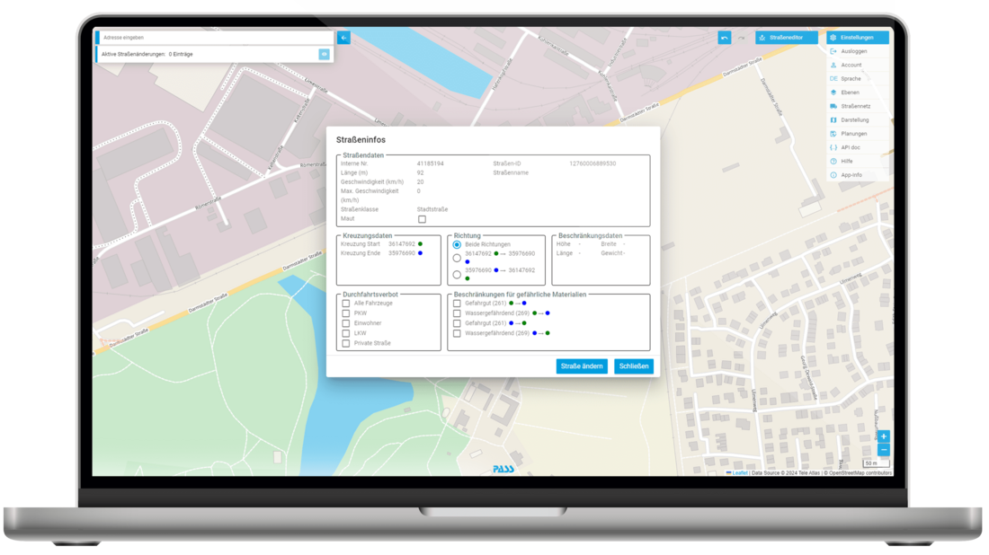 Screenshot PASS MAPS Strasseninfos
