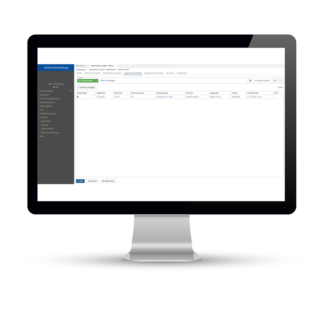 Schlüsselverwaltung: Mitarbeiter und seine Schlüssel