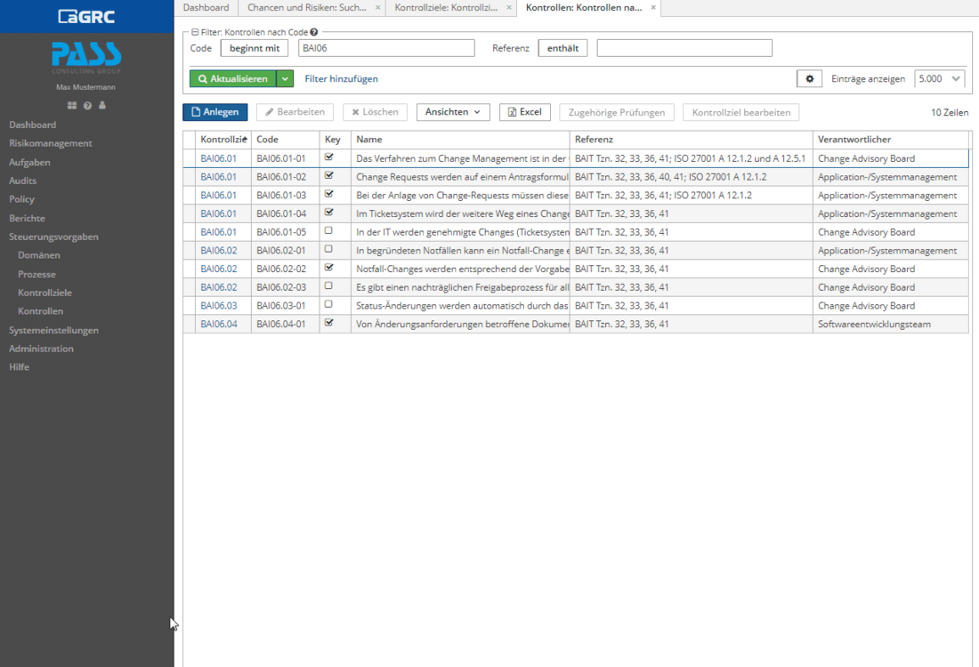 Screenshot GRC: Kontrollen