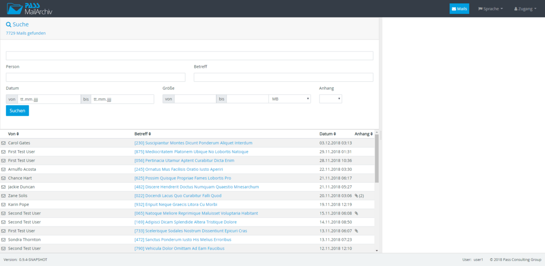 E-Mail Archivierungssoftware Suchmaske 