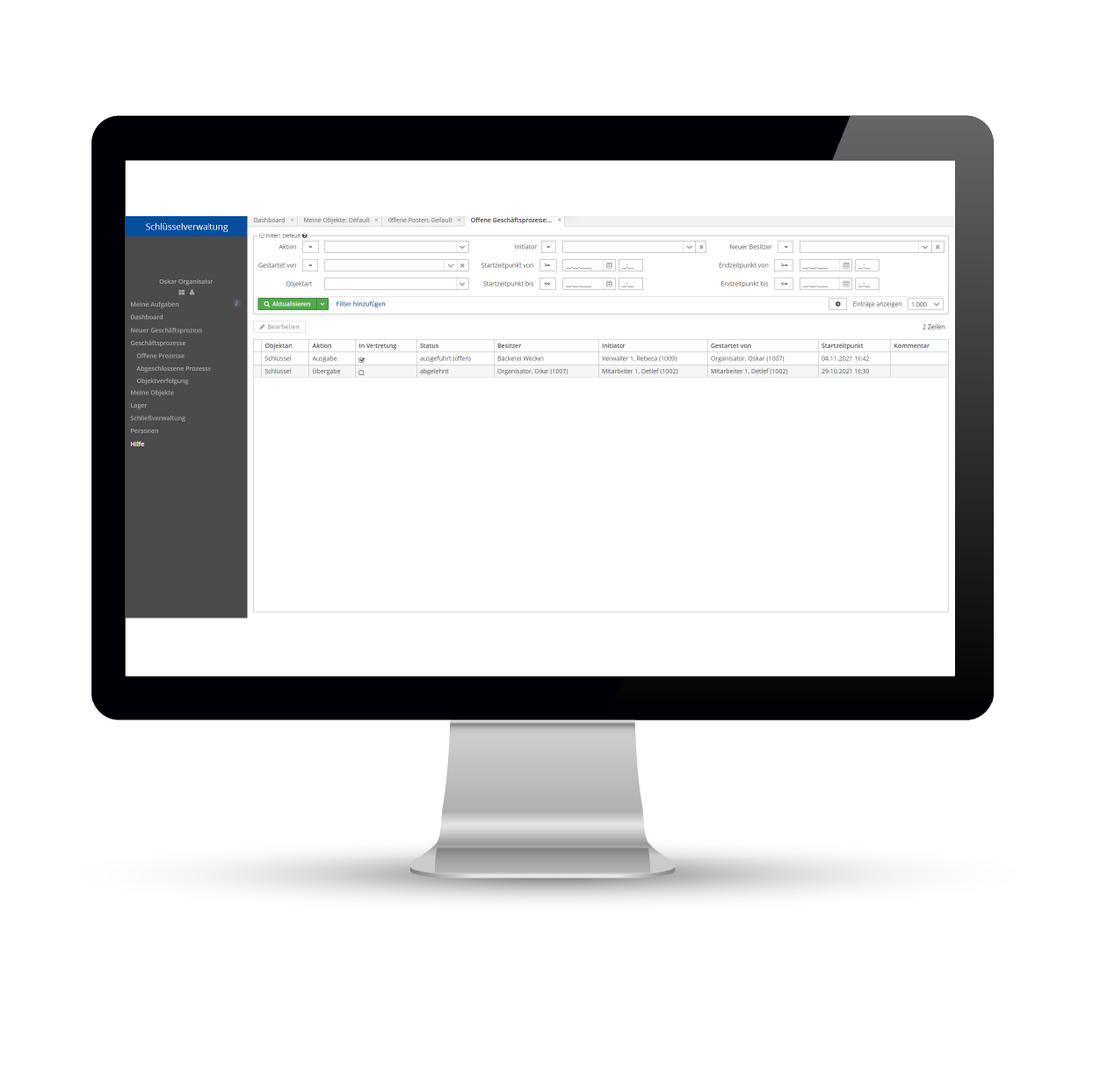 Schlüsselverwaltung: Schlüsselschrank Geschäftsprozesse