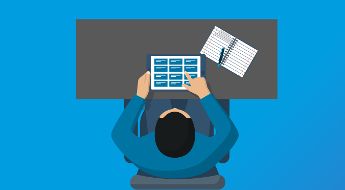 man chooses a training program on his tablet.