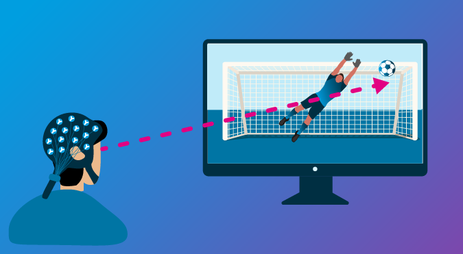 man with neuro cap controls an avatar with his brain.