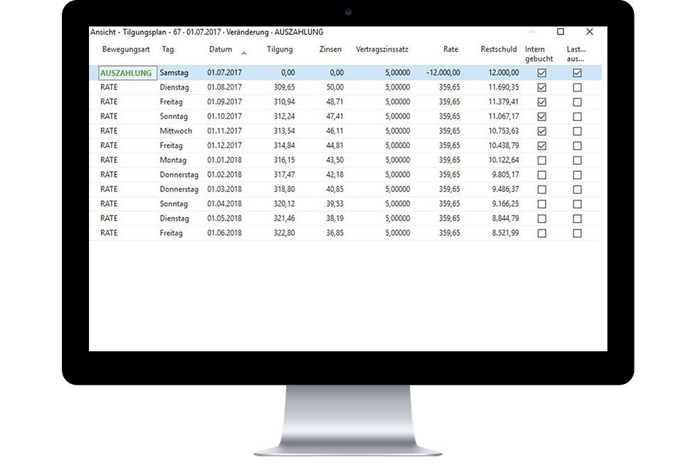 Screenshot Repayment schedule view PASS Loan Engine