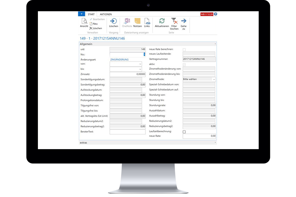 Screenshot Input mask for contract changes PASS Loan Engine