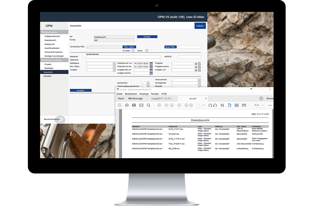Screenshot Office Process Manager: Mitarbeiterverwaltung Auswertungen