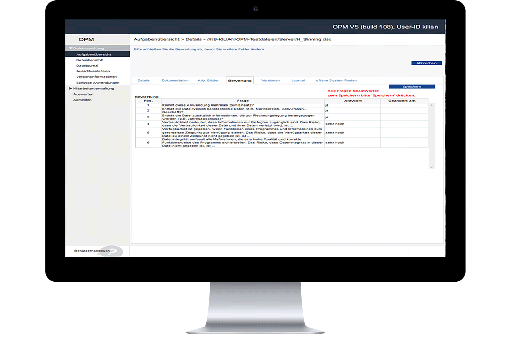Screenshot Office Process Manager: Aufgabenübersicht Details Bewertung