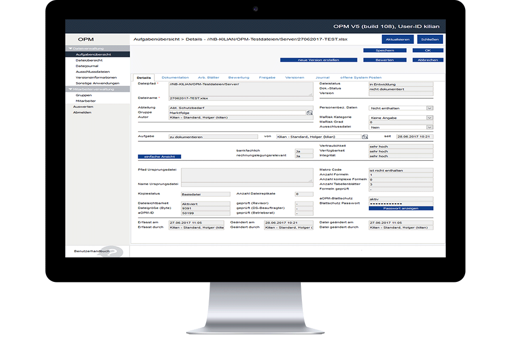 Screenshot Office Process Manager: Aufgabenübersicht Detailinformationen