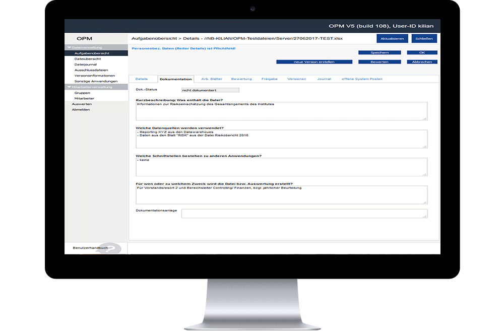 Screenshot Office Process Manager: Aufgabenübersicht Details Dokumentation