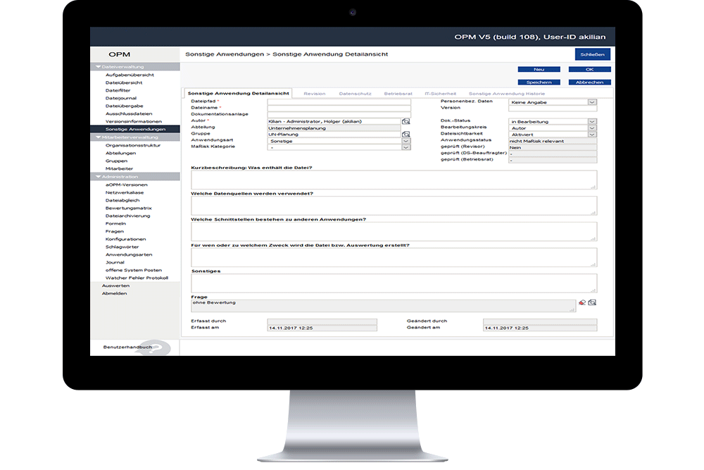 Screenshot Office Process Manager: Sonstige Anwendungen Detailansicht