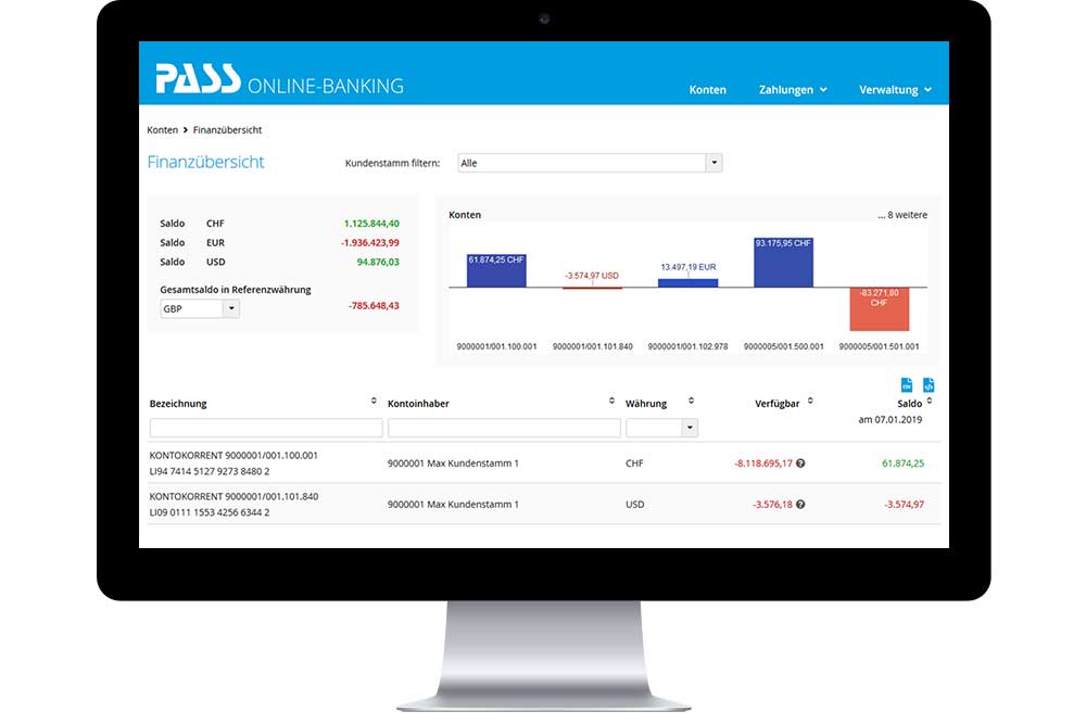 Screenshot Online Banking Software: Finanzübersicht