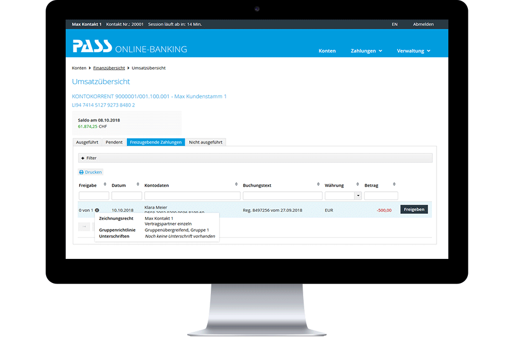 Screenshot Online Banking Solution: payment release