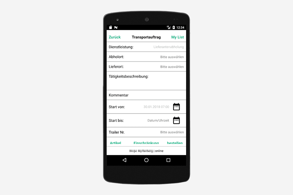 Individualsoftware Logistik 4.0 und Industrie 4.0: Intralogistik – Auftragserfassung beim Kunden