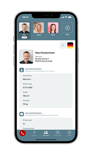Notfall-Hilfe-App: Personen- und Gesundheitsdaten