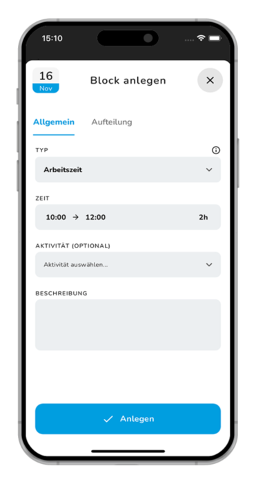 Companion App: Block manuell anlegen