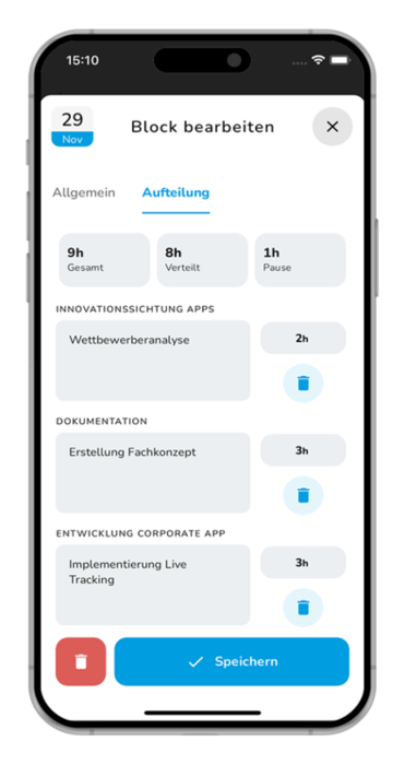 Companion App: Zeitraumbezogene Projekte