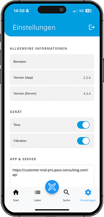 PASS System Inventory App Einstellungen