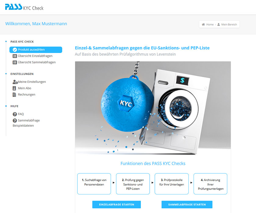 KYC Check Hauptmenü