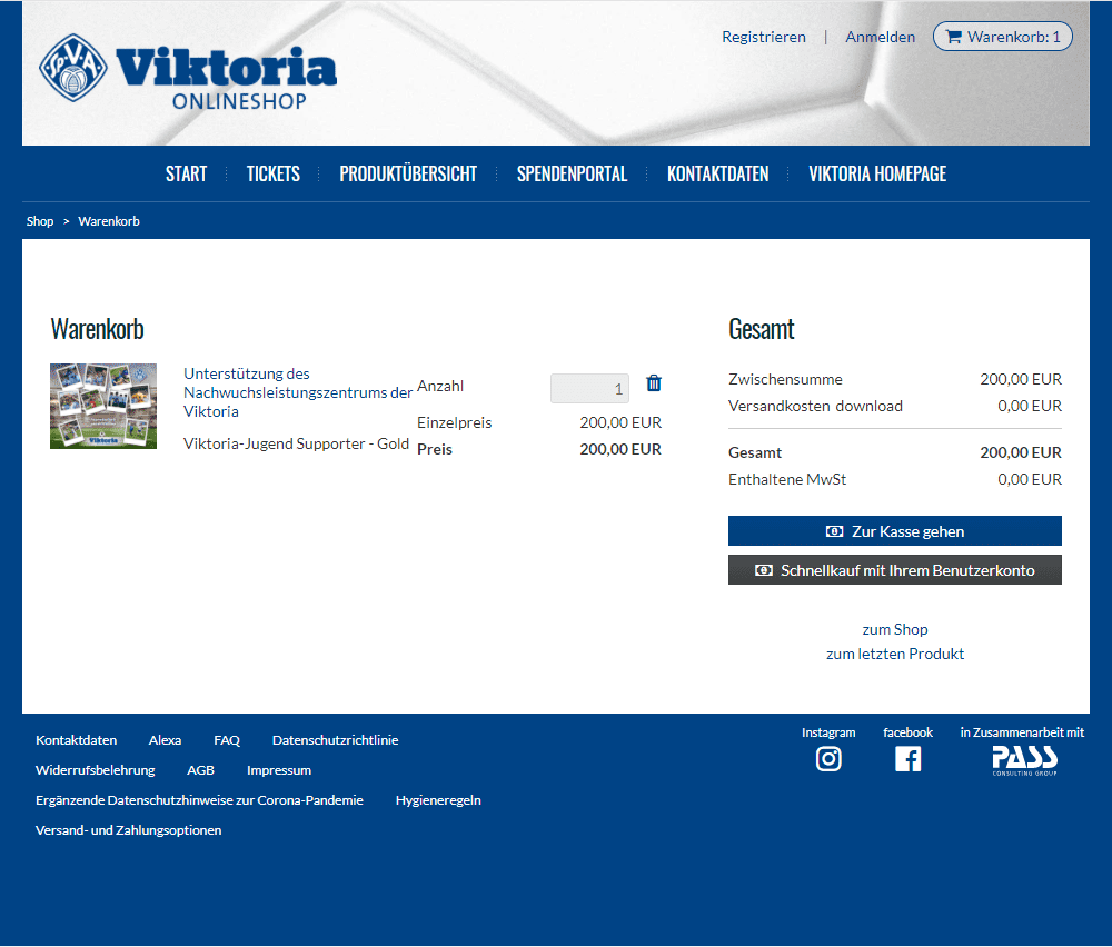 Online-Spendentool: Warenkorb